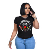 Women Casual Round Neck Letter Printed Short-Sleeve Top