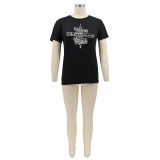 Women Casual Summer Pullover Round Neck Short-Sleeve Printed T-Shirt