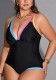 Plus Size Women Color Block Lace-Up One-Piece Swimwear