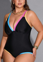 Plus Size Women Color Block Lace-Up One-Piece Swimwear Plus Size Women Color Block Lace-Up One-Piece Swimwear