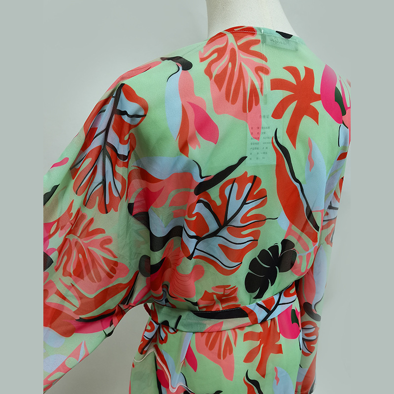 Irregular Leaf Printed Cover-Up Swimsuit