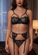 Women Lace Stockings Heart Print See-Through Mesh Suspender Lingerie Two-Piece Set