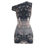 Women Leopard Print Slash Shoulder Sleeveless Top and Skirt Two-Piece Set