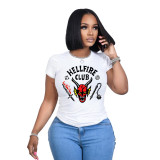 Women Casual Round Neck Letter Printed Short-Sleeve Top