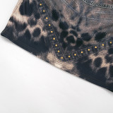 Women Leopard Print Slash Shoulder Sleeveless Top and Skirt Two-Piece Set