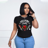 Women Casual Round Neck Letter Printed Short-Sleeve Top