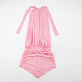 Women Halter Neck Tie-Waist Ruffled Backless Romper