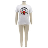 Women Casual Round Neck Letter Printed Short-Sleeve Top
