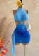Women Halter Neck Starfish Hollow-Out Ribbon Pleated Holidays Bodycon Dress