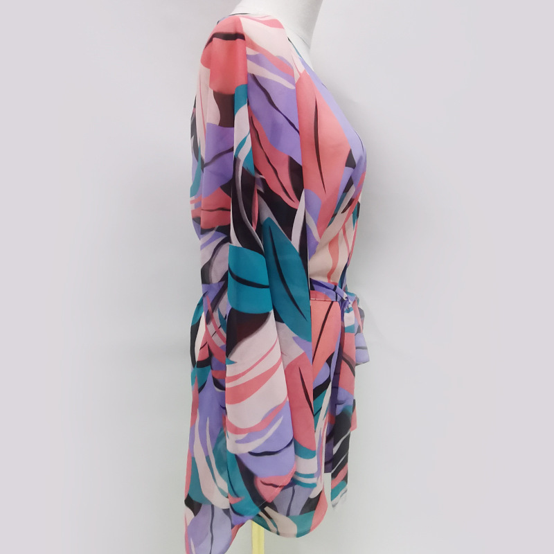Irregular Leaf Printed Cover-Up Swimsuit