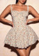 Women Floral Ruffled Ballet Plaid Suspender Dress