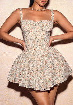 Women Floral Ruffled Ballet Plaid Suspender Dress Women Floral Ruffled Ballet Plaid Suspender Dress