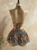 Women Printed Halter Neck Hollow-Out Bohemian Beach Holidays Dress