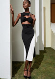Women Sexy Black and White Color Block Evening Bodycon Dress