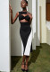 Women Sexy Black and White Color Block Evening Bodycon Dress