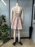 Women Floral Ruffled Ballet Plaid Suspender Dress