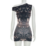 Women Leopard Print Slash Shoulder Sleeveless Top and Skirt Two-Piece Set