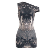 Women Leopard Print Slash Shoulder Sleeveless Top and Skirt Two-Piece Set