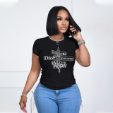 Women Casual Summer Pullover Round Neck Short-Sleeve Printed T-Shirt