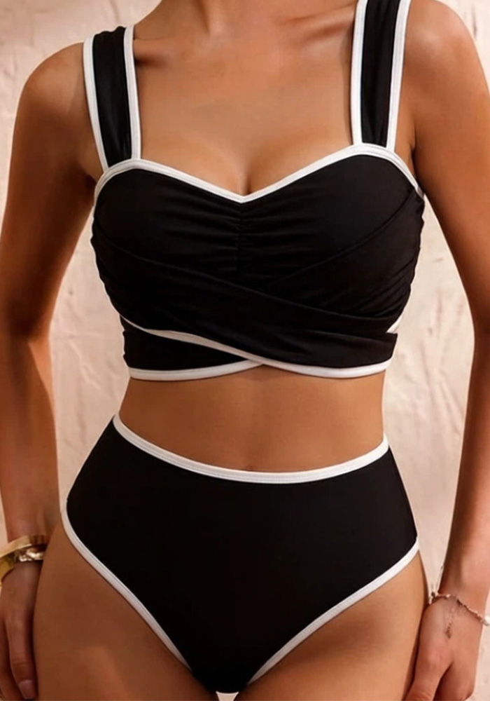 Black & White Striped Ruffled Bow Tie Two-Piece Bikini