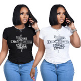 Women Casual Summer Pullover Round Neck Short-Sleeve Printed T-Shirt