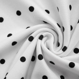 Women Polka Dot Print Halter Neck Tank Top Slit Skirt Two-Piece Set