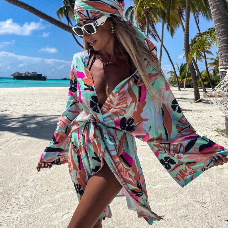 Irregular Leaf Printed Cover-Up Swimsuit