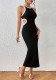 Women Summer Round Neck Sleeveless Patchwork Ribbed Sexy Bodycon Dress