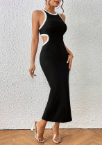 Women Summer Round Neck Sleeveless Patchwork Ribbed Sexy Bodycon Dress Women Summer Round Neck Sleeveless Patchwork Ribbed Sexy Bodycon Dress