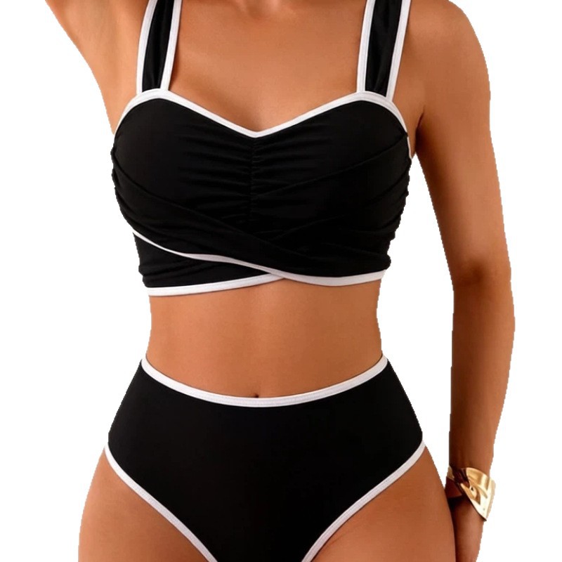 Black & White Striped Ruffled Bow Tie Two-Piece Bikini