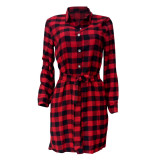 Women Autumn/Winter Metallic Button Plaid Print Dress