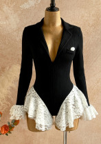 Women V Neck Lace Long-Sleeve Bodysuit Women V Neck Lace Long-Sleeve Bodysuit