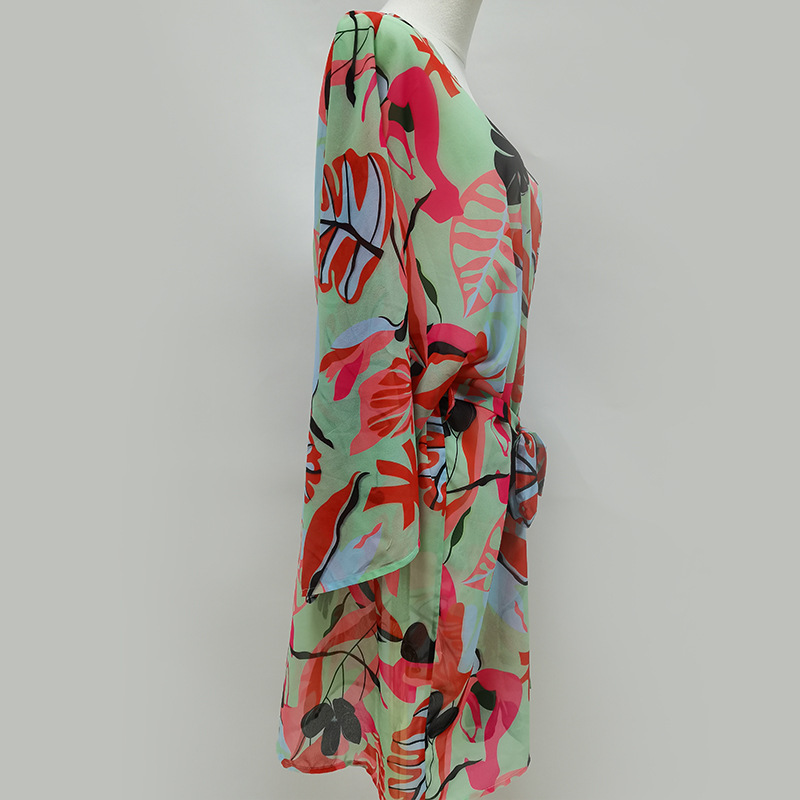 Irregular Leaf Printed Cover-Up Swimsuit
