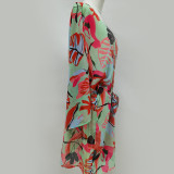 Women Irregular Leaf Multi-Color Printed Bikini Cover-Up Swimwear