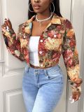 Women Jacquard Turndown Collar Jacket