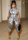 Women Summer Printed Short-Sleeve Backless Casual Jumpsuit