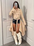 Women Irregular Short Tie-Down Collar Casual Jacket