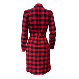 Women Autumn/Winter Metallic Button Plaid Print Dress