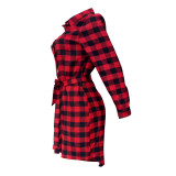 Women Autumn/Winter Metallic Button Plaid Print Dress