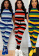 Women Striped Print Round Neck Short-Sleeve Top and Pants Two-Piece Set