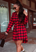 Women Autumn/Winter Metallic Button Plaid Print Dress Women Autumn/Winter Metallic Button Plaid Print Dress