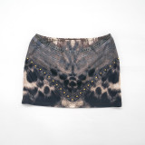 Women Leopard Print Slash Shoulder Sleeveless Top and Skirt Two-Piece Set