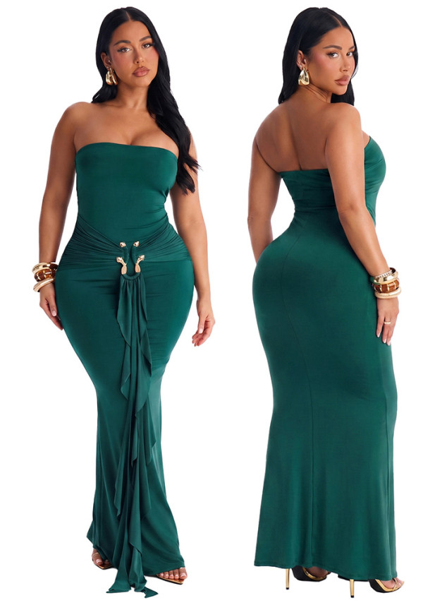 Women Sexy Strapless Evening Maxi Dress
