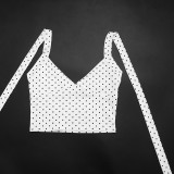 Women Polka Dot Print Halter Neck Tank Top Slit Skirt Two-Piece Set