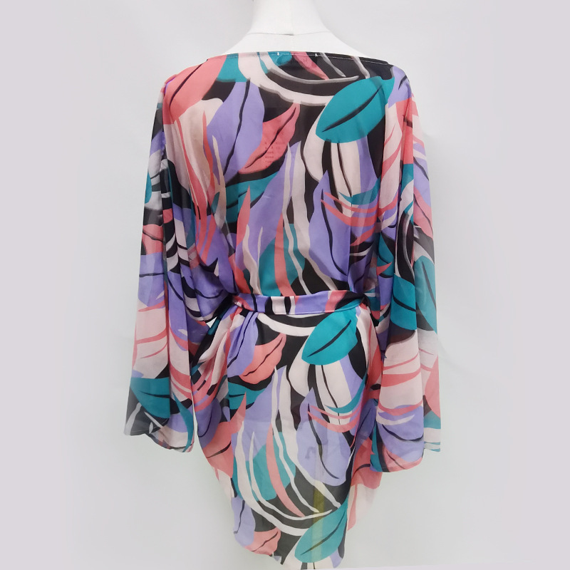 Irregular Leaf Printed Cover-Up Swimsuit