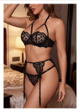 Women Lace Stockings Heart Print See-Through Mesh Suspender Lingerie Two-Piece Set