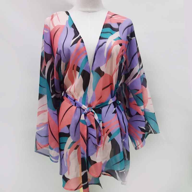 Irregular Leaf Printed Cover-Up Swimsuit