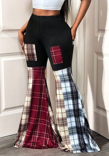 Women Spring/Summer Casual Patchwork Bell Bottom Trousers