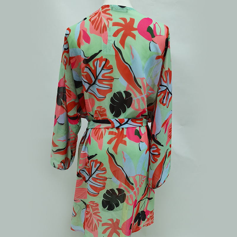 Irregular Leaf Printed Cover-Up Swimsuit