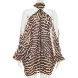 Women American-Style Halter Neck Off-Shoulder Sexy Printed Top and Shorts Two-Piece Set